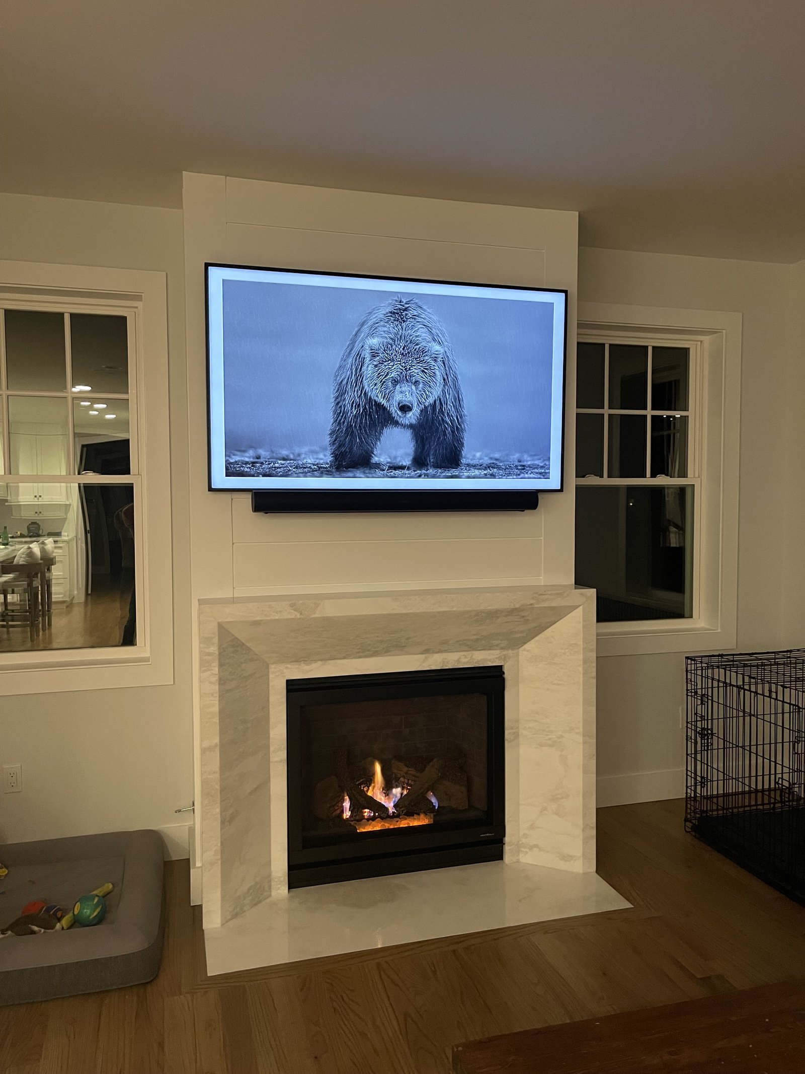 Fireplace wall + TV + soundbar (finished)